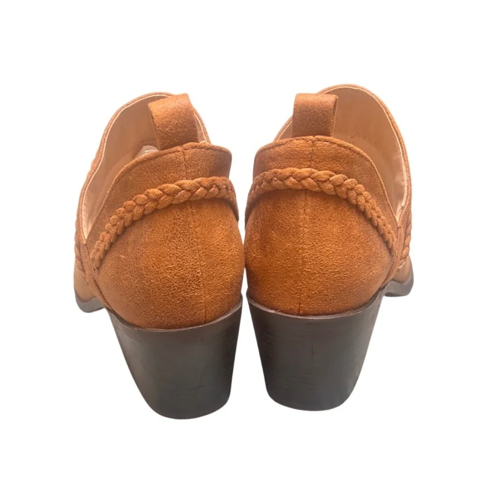 Journee Collection Womens Cognac Braided Trim V-Cut Ankle‎ Booties Size 7.5
